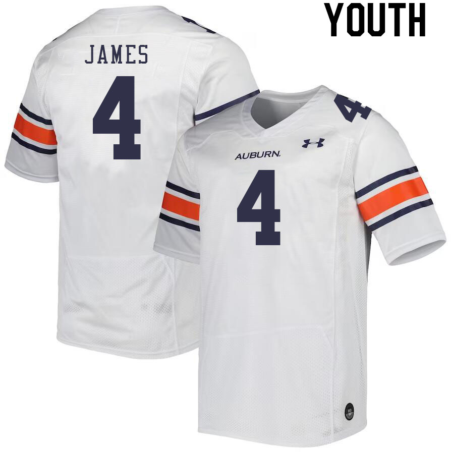 Youth #4 D.J. James Auburn Tigers College Football Jerseys Stitched-White - Click Image to Close